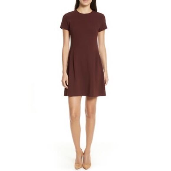 Theory Admiral Crepe Burgundy Short Sleeve Preppy A-Line Mini Dress Size 8 - Picture 1 of 10